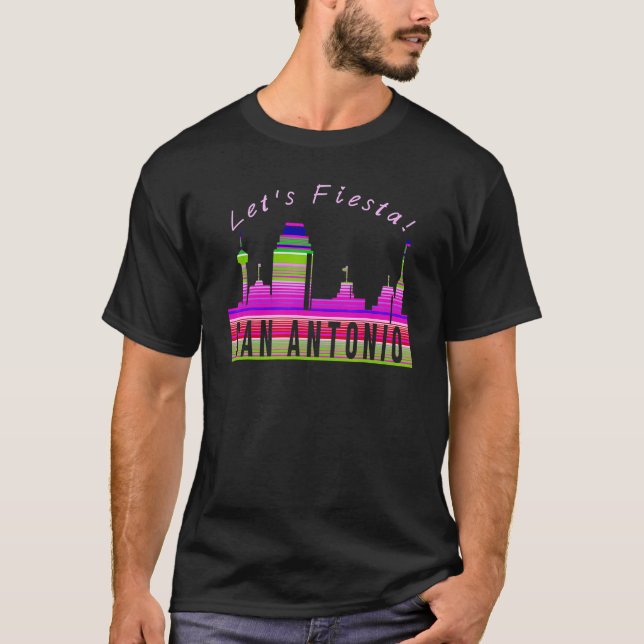 Let's Fiesta San Antonio Texas Skyline Serape Blan T-Shirt (Front)