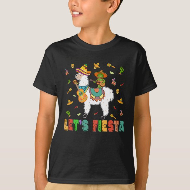 Let's Fiesta Sombrero Llamas Cinco De Mayo Mexican T-Shirt (Front)