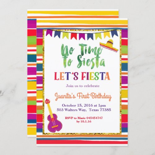 Lets Fiesta Taco 5th birthday Invitation