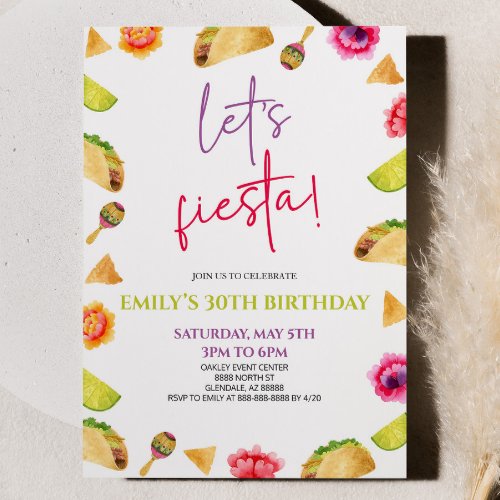 Lets Fiesta Taco Birthday Party Invitation