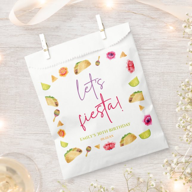 Let's Fiesta Taco Mexican Fiesta Birthday Party Favor Bag (Clipped)