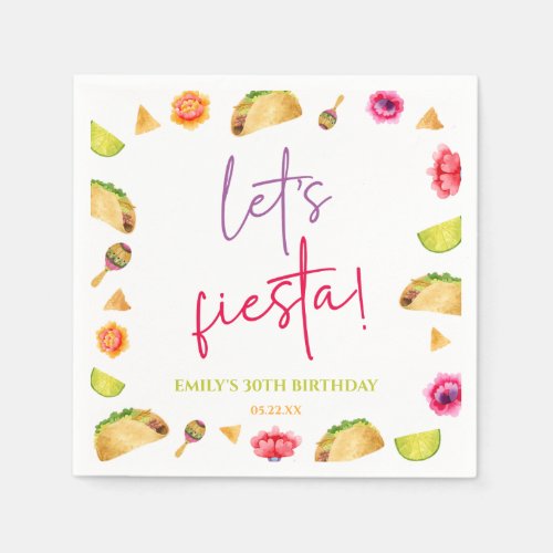 Lets Fiesta Taco Mexican Fiesta Birthday Party Napkins
