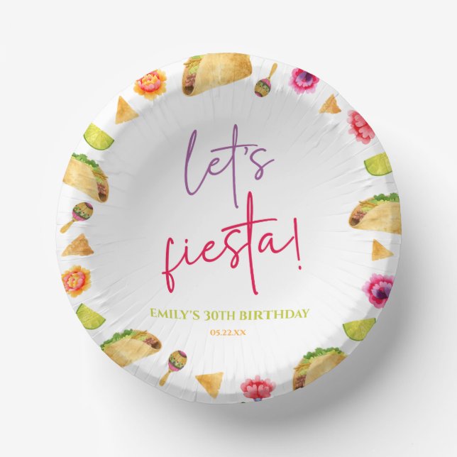 Let's Fiesta Taco Mexican Fiesta Birthday Party Paper Bowls (Front)