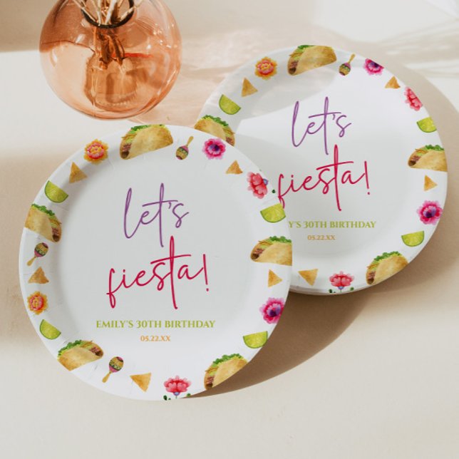 Let's Fiesta Taco Mexican Fiesta Birthday Party Paper Plates (Creator Uploaded)