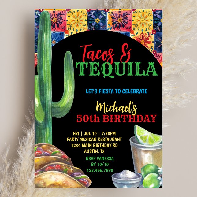 Let's Fiesta Tacos & Tequila Mexican 50th Birthday Invitation (Creator Uploaded)