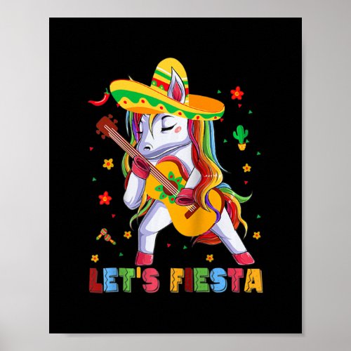 Lets Fiesta Unicorn Guitar Funny Cinco de Mayo Poster