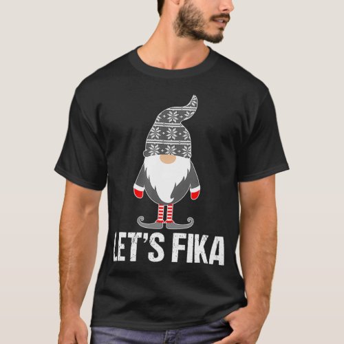 Lets Fika Scandinavian Tomte Gnome Swedish Coffee  T_Shirt