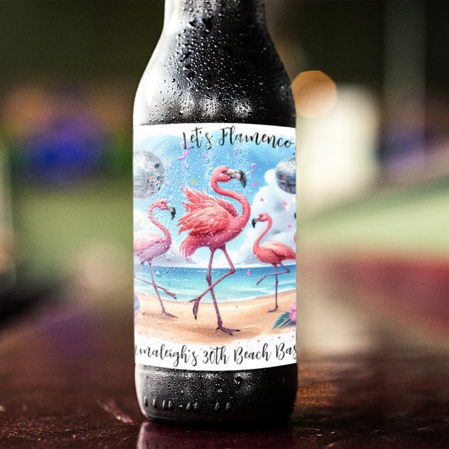 Let's Flamenco! Birthday Beach Bash  Beer Bottle Label (Creator Uploaded)
