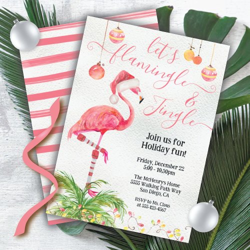 Lets Flamingle and Jingle Tropical Flamingo Party Invitation