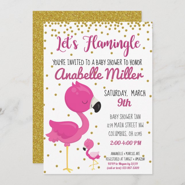 Let's Flamingle Baby Shower Invite (Front/Back)
