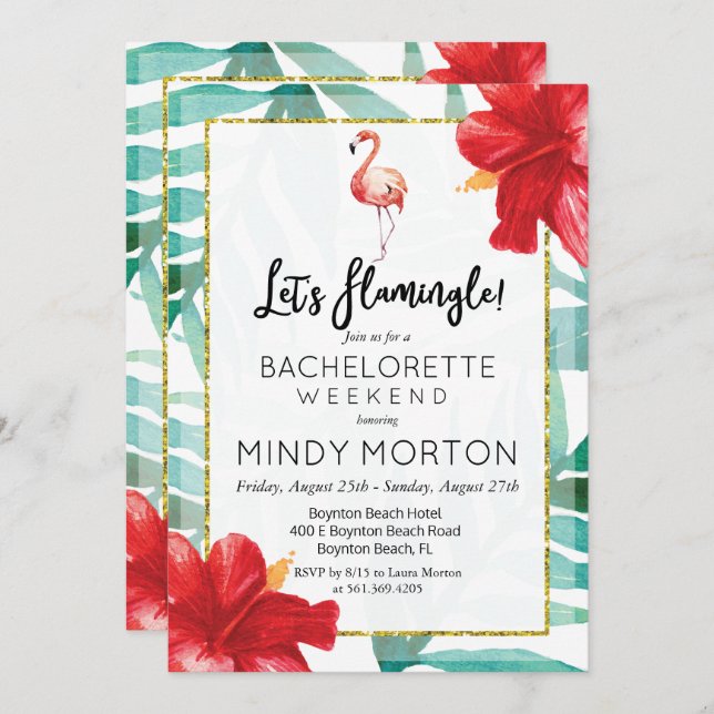 Let's Flamingle Bachelorette Weekend Invitation (Front/Back)