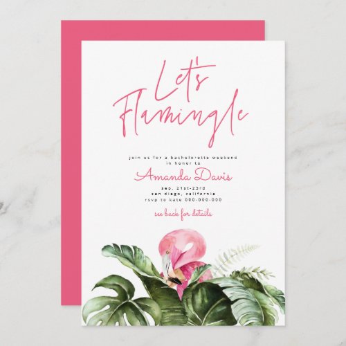 Lets Flamingle Bachelorette Weekend Itinerary Invitation