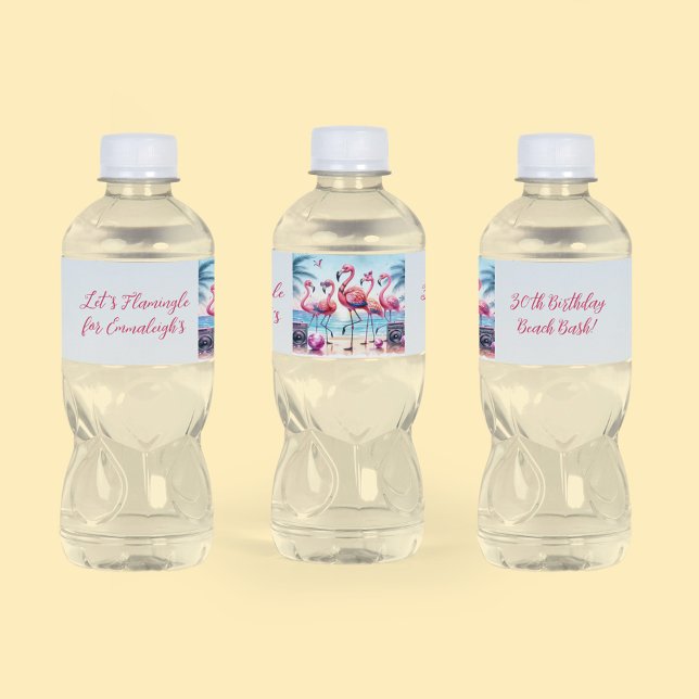 Let's Flamingle Beach Birthday Bash Commemorative  Water Bottle Label (Creator Uploaded)