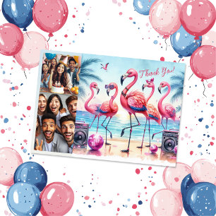 Let's Flamingle Beach Birthday Bash Photo Letterpress Thank You Card
