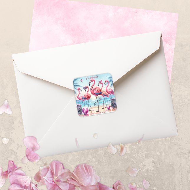 Let's Flamingle Beach Party Birthday Square Sticker (Creator Uploaded)