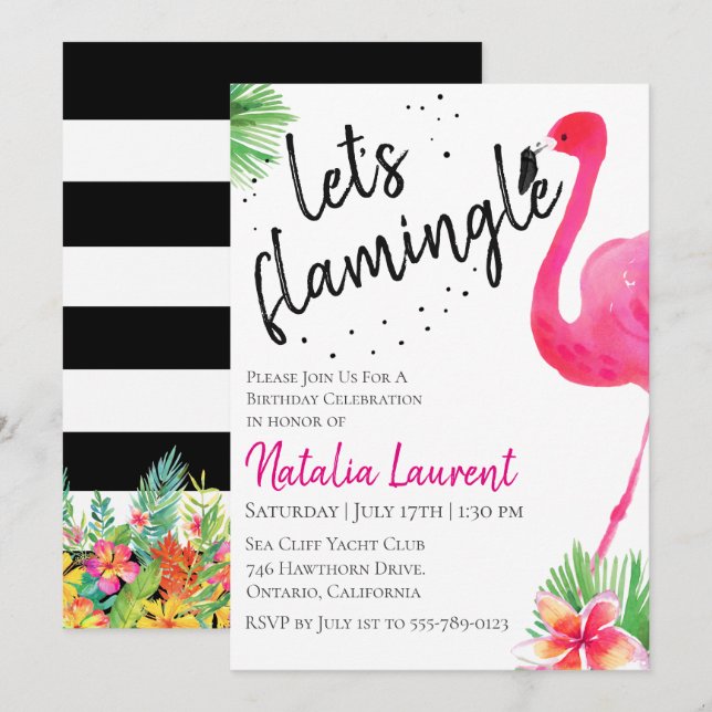 Let's Flamingle Birthday Party Invitation (Front/Back)