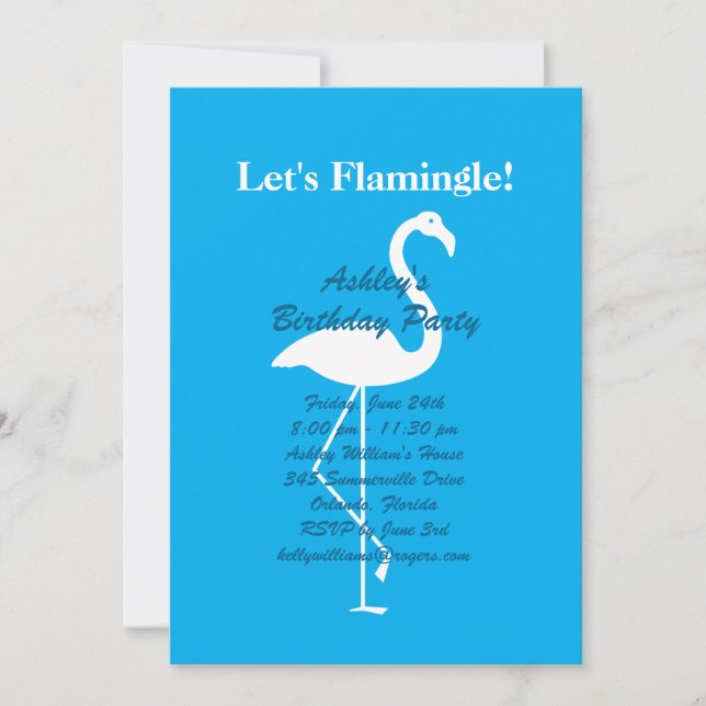 Let's Flamingle Birthday Party Invitation- Blue Invitation (Front)