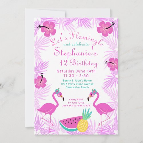 Lets Flamingle Birthday Party Pink Invitation