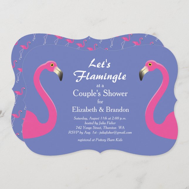 Let's Flamingle Couple's Shower Invite - purple (Front/Back)