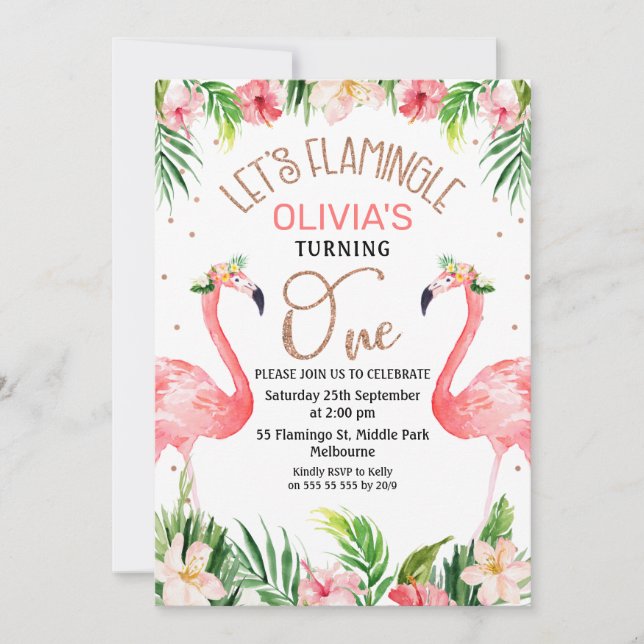 Let's Flamingle Flamingo 1st Birthday Invitation (Front)