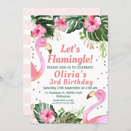 Lets Flamingle Flamingo Birthday Invitation
