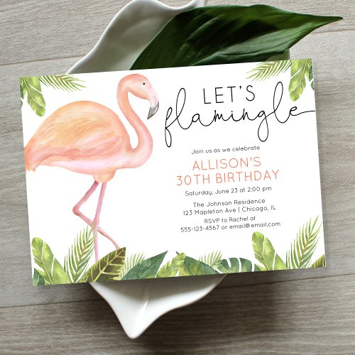 Lets Flamingle Flamingo birthday party Invitation