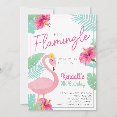 Lets Flamingle Flamingo Birthday Party Invitation