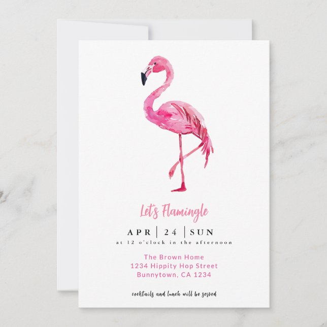 Let's Flamingle Flamingo Cocktails Invitation (Front)