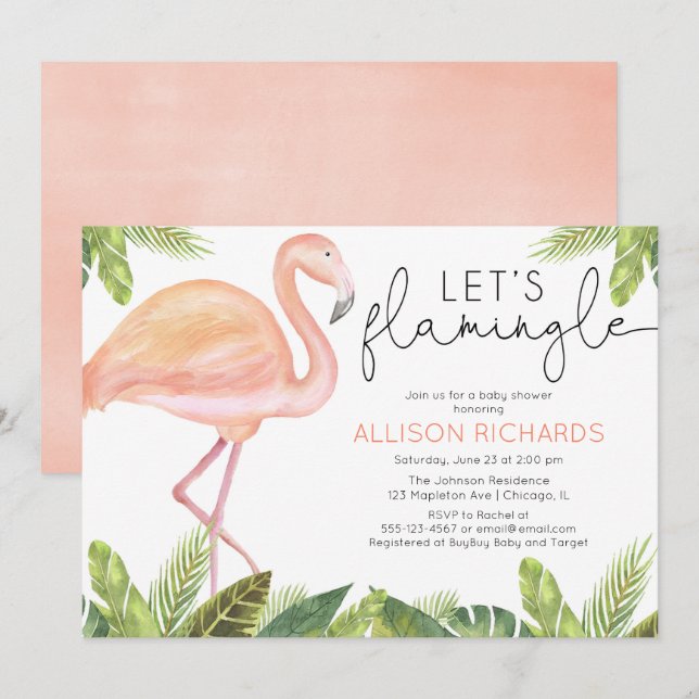 Let's Flamingle Flamingo girl baby shower Invitation (Front/Back)