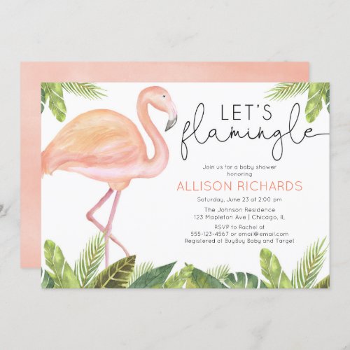 Lets Flamingle Flamingo girl baby shower Invitation