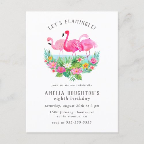 Lets Flamingle Flamingo Lagoon Birthday Party Invitation Postcard