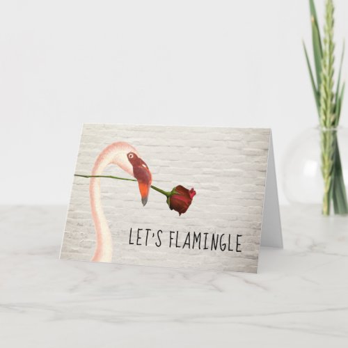 Lets Flamingle Flamingo Rose Valentine Card