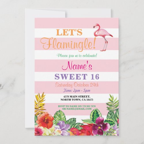 Lets Flamingle Flamingo Sweet 16 Birthday Invite