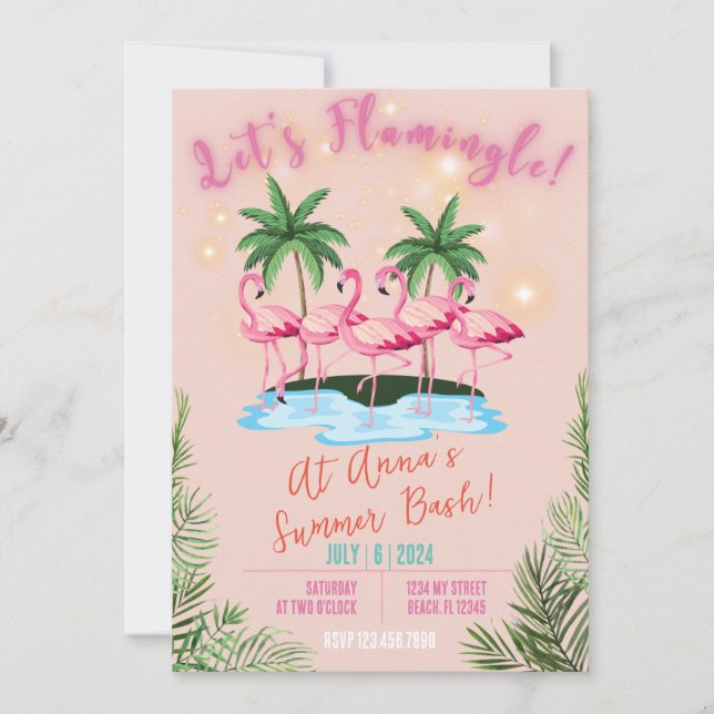 Let's Flamingle! Flamingo Theme Summer Bash Invite (Front)
