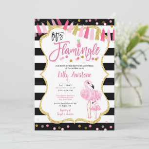 Let's Flamingle Flamingo Watercolor Baby Shower Invitation