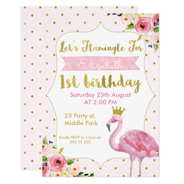 Let's Flamingle Floral 1st Birthday Invitation