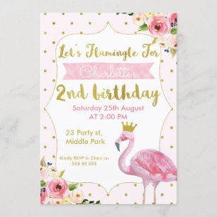 Let's Flamingle Floral 2nd Birthday Invitation