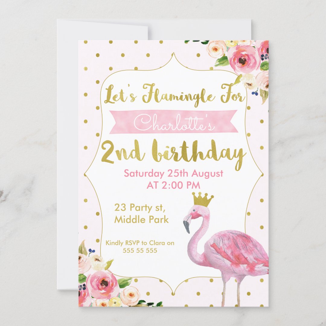 Let's Flamingle Floral 2nd Birthday Invitation | Zazzle