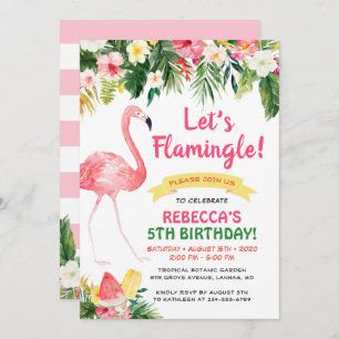 Let's Flamingle Floral Summer Kids Birthday Party Invitation