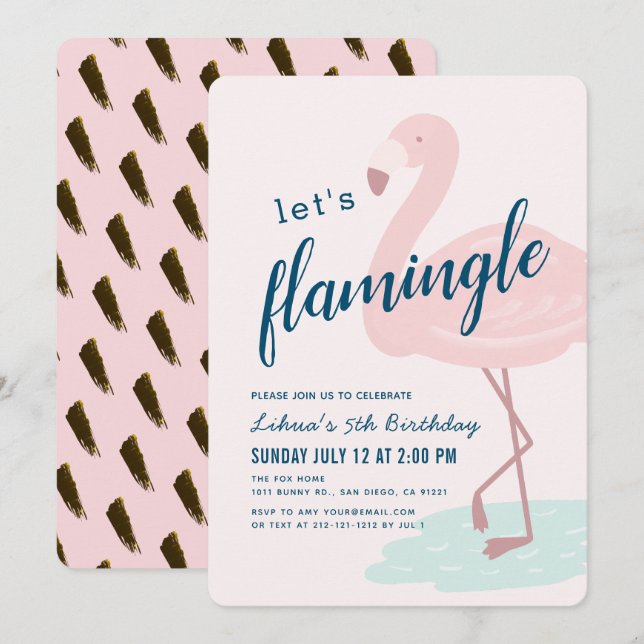 Let's Flamingle Framingo Girl Pink Birthday Invitation (Front/Back)