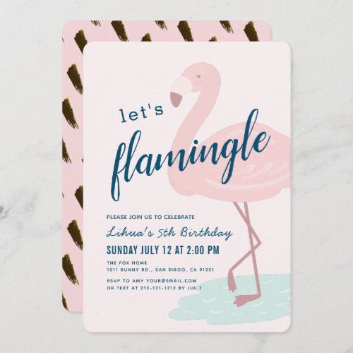 Lets Flamingle Framingo Girl Pink Birthday Invitation