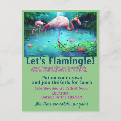 Lets Flamingle Girl Lunch or whatever Postcard