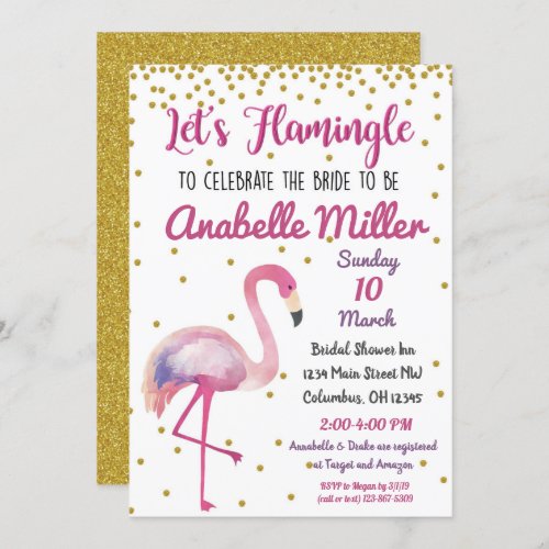 Lets Flamingle Gold Bridal Shower Invitation