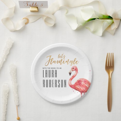 Lets Flamingle Gold Glitter Bridal Shower Paper Plates