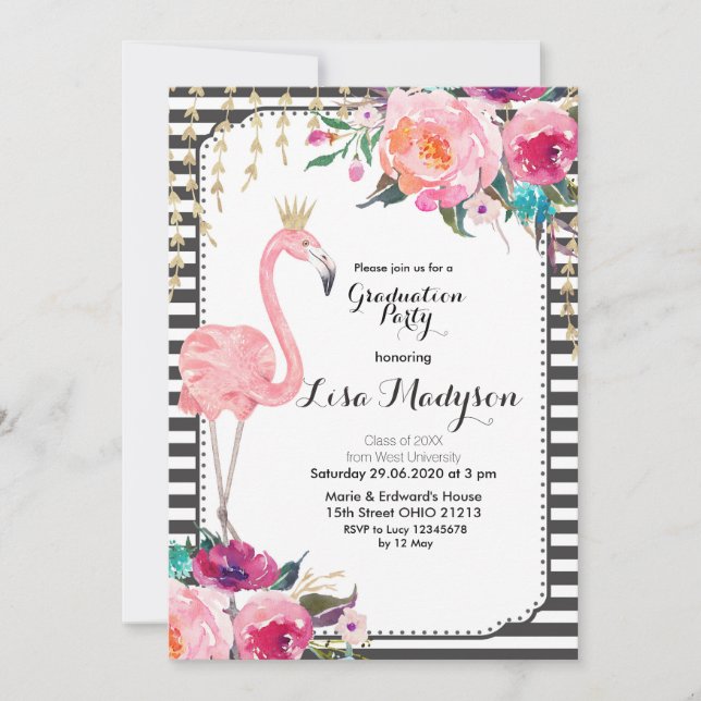 Let's Flamingle Graduation Party Invitation Pink (Front)