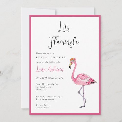 Lets Flamingle Hot pink  white Bridal Shower Invitation