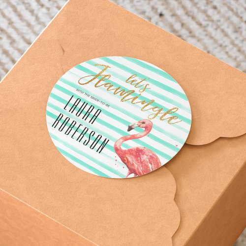 Lets Flamingle Mint Watercolor  Bridal Shower Classic Round Sticker