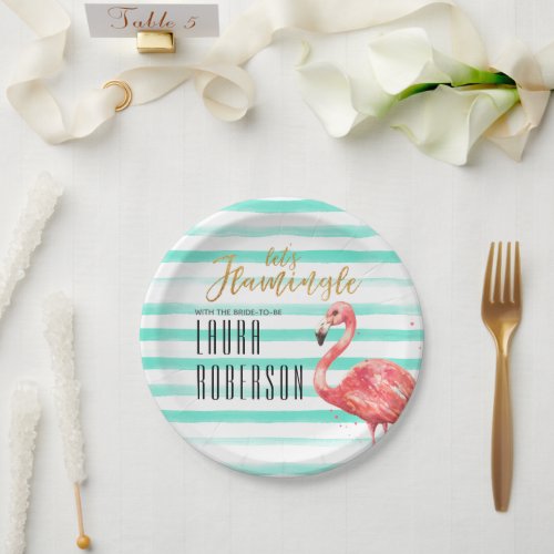 Lets Flamingle Mint Watercolor  Bridal Shower Paper Plates