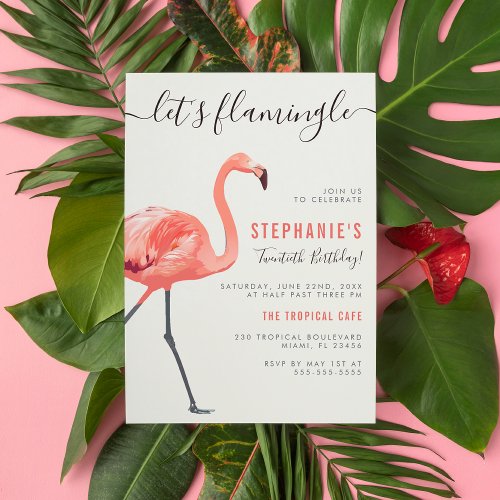 Lets Flamingle  Modern Flamingo Birthday Party Invitation Postcard