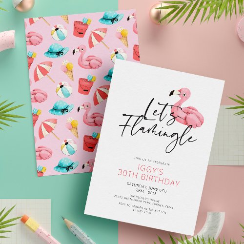 Lets Flamingle Modern Pink Flamingo 30th Birthday Invitation